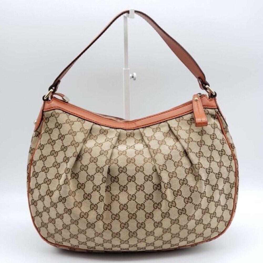 Authentic Gucci GG Canvas Sukey Hobo Bag Monogram Leather Trim Shoulder Bag - Picture 3 of 16